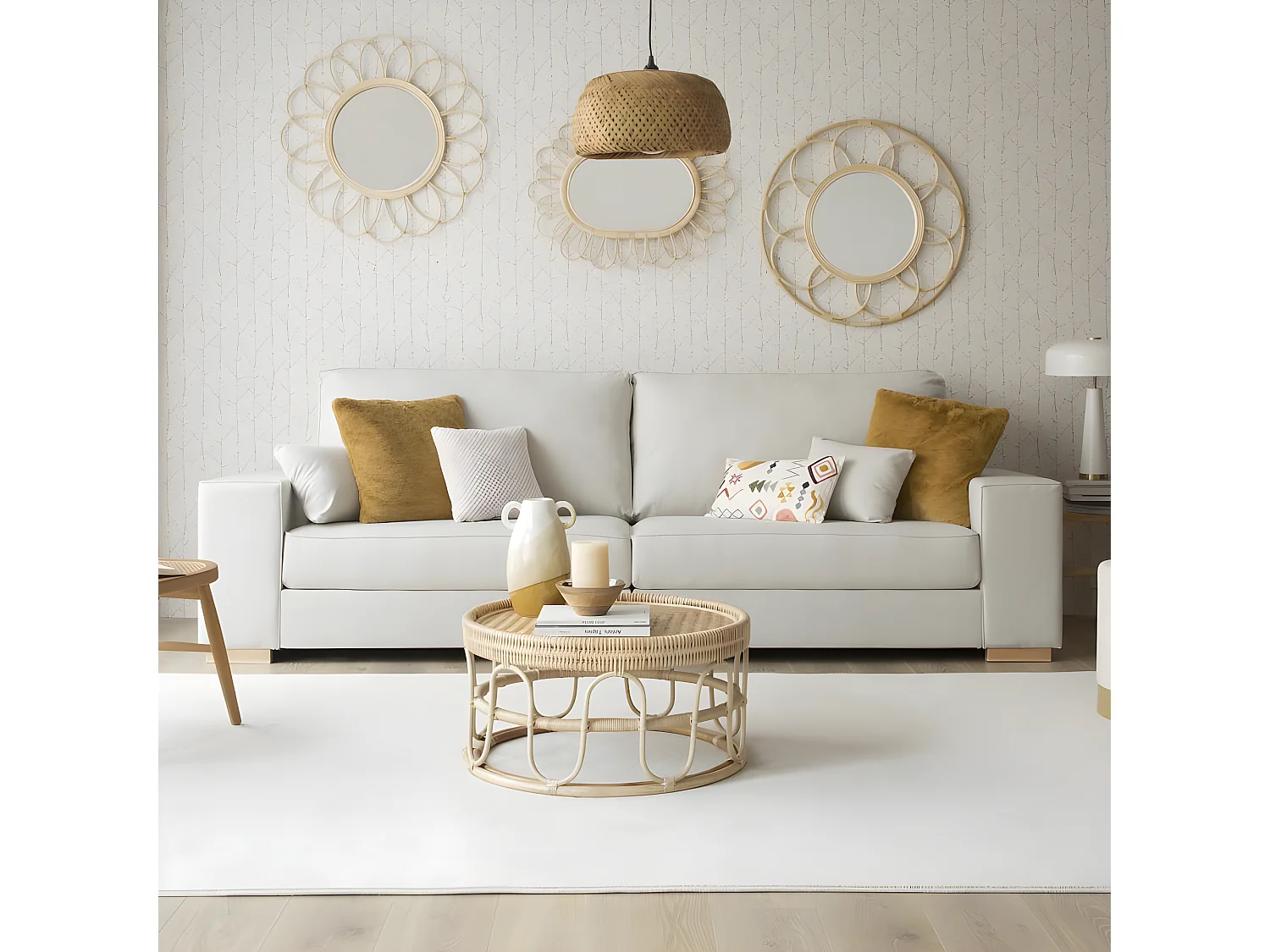 Divano tessuto, legno, schiuma pu e pannello di particelle Beige (407) 90x95