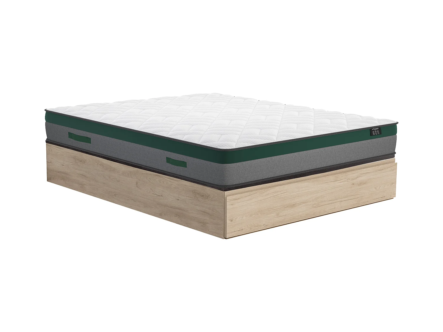 Ensemble 140 x 190 cm sommier coffre avec tiroir naturel clair + matelas ressorts ensachés ép.22cm - PRESTIGE de YSMÉE