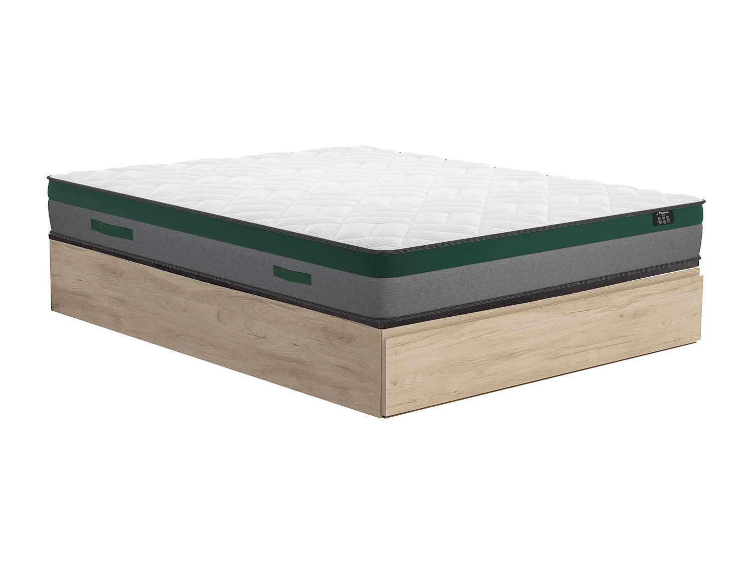 Zestaw 140 x 190 cm stelaż z jasną naturalną skrzynią i szufladą + materac o grub. 22 cm ze sprężynami kieszeniowymi - PRESTIGE marki YSMÉE