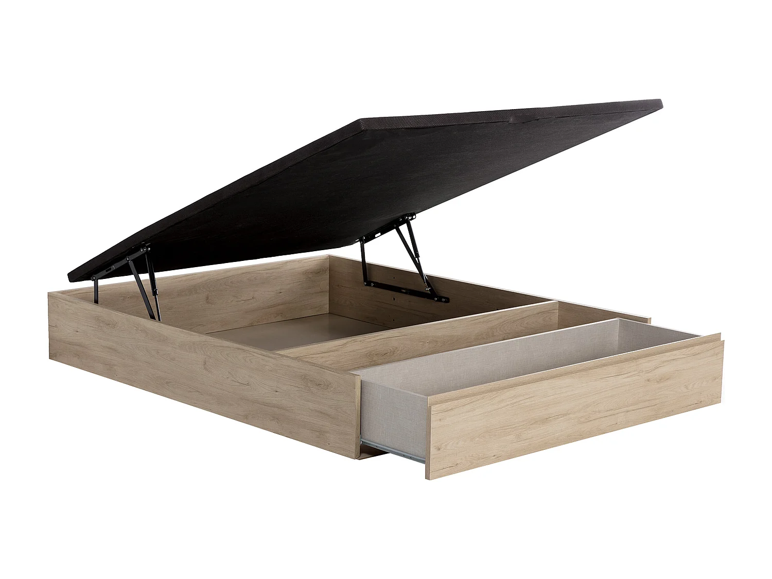 Zestaw 140 x 190 cm stelaż z jasną naturalną skrzynią i szufladą + materac o grub. 22 cm ze sprężynami kieszeniowymi - PRESTIGE marki YSMÉE