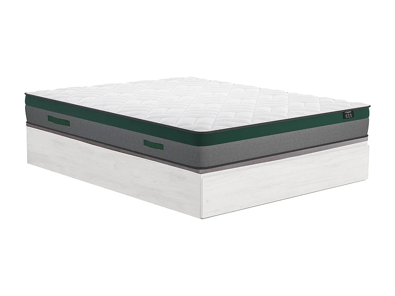 Ensemble 140 x 190 cm sommier coffre avec tiroir blanc + matelas ressorts ensachés ép.22cm - PRESTIGE de YSMÉE