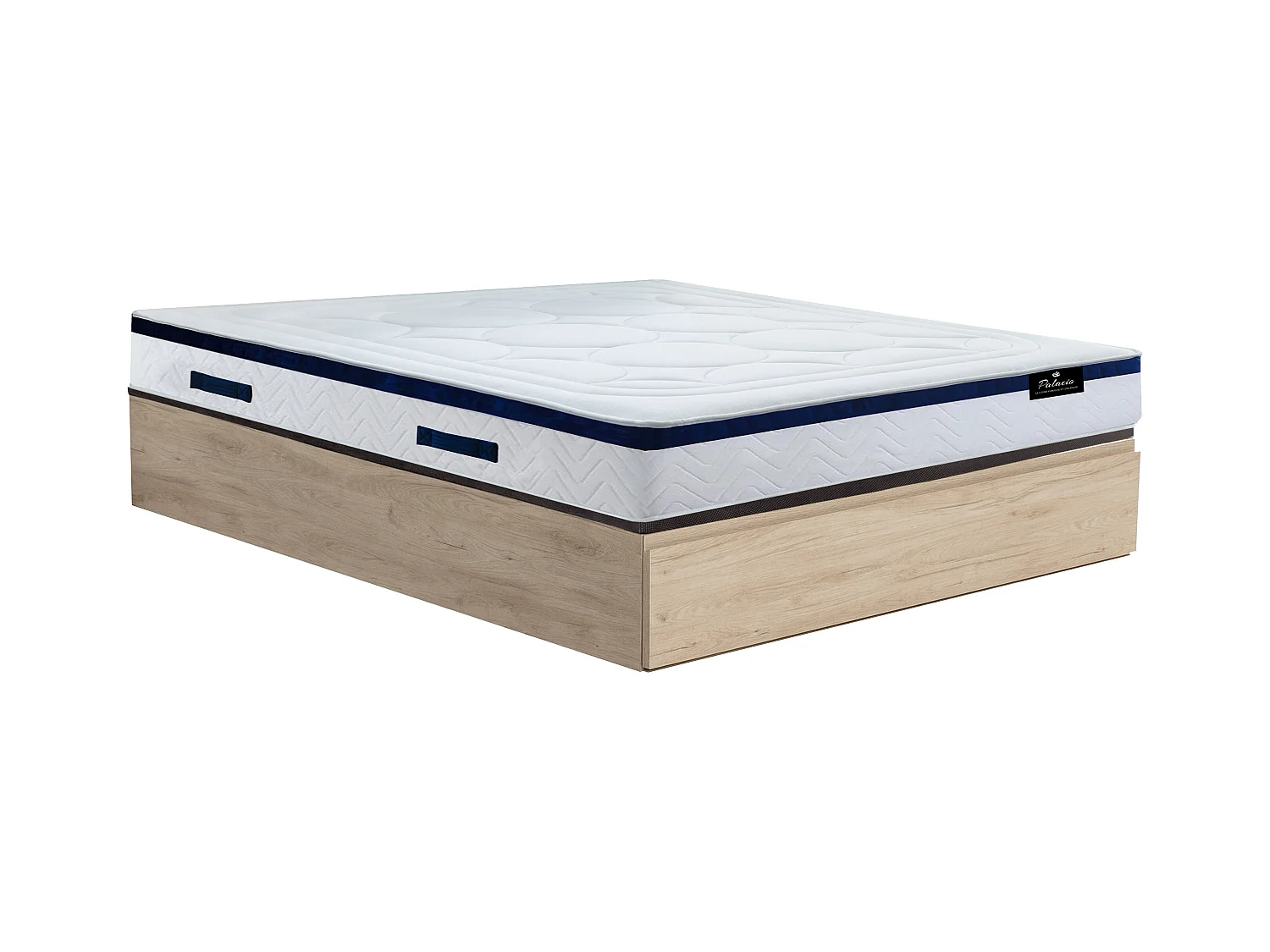 Ensemble 140 x 190 cm sommier coffre avec tiroir naturel clair + matelas hybride ressorts ensachés ép.30cm - MARQUIS de PALACIO