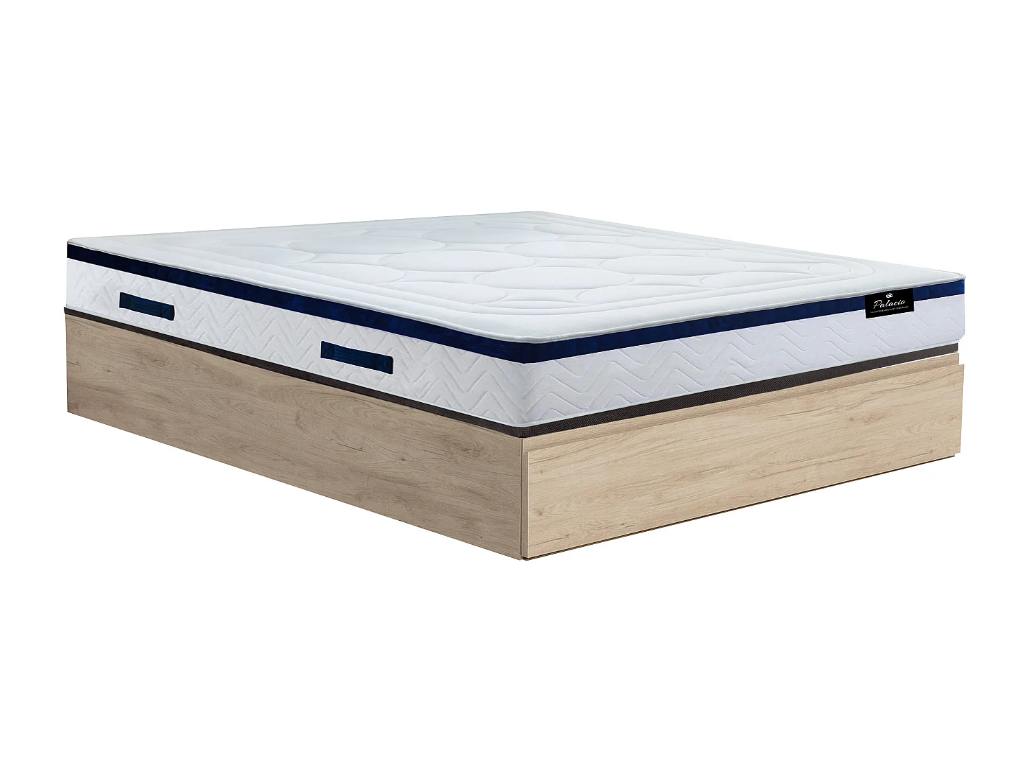 Ensemble 160 x 200 cm sommier coffre avec tiroir naturel clair + matelas hybride ressorts ensachés ép.30cm - MARQUIS de PALACIO