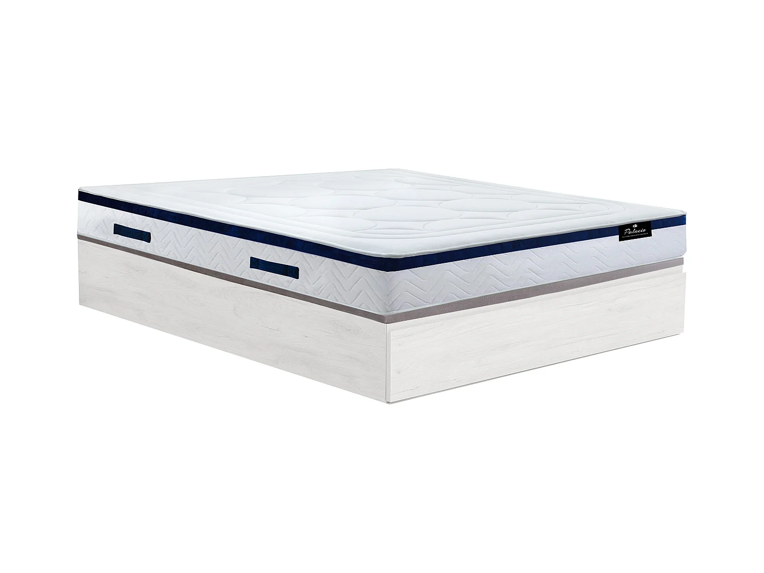 Ensemble 160 x 200 cm sommier coffre avec tiroir blanc + matelas hybride ressorts ensachés ép.30cm - MARQUIS de PALACIO