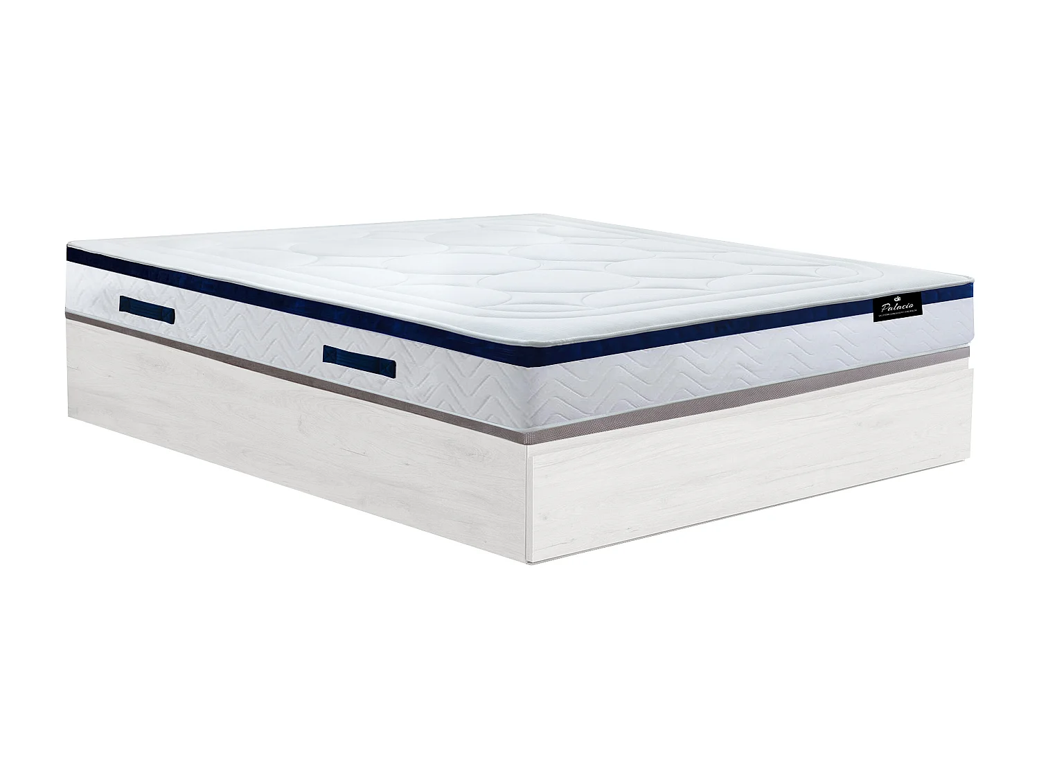 Ensemble 160 x 200 cm sommier coffre avec tiroir blanc + matelas hybride ressorts ensachés ép.30cm - MARQUIS de PALACIO