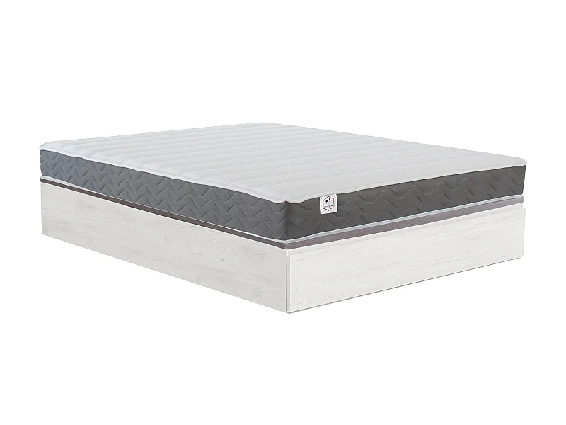 Set 160 x 200 cm bedbodem met opbergruimte, wit + matras van HD-schuim met vormgeheugen en ademende 3D-strook, 18 cm dik - HEAVEN van YSMÉE