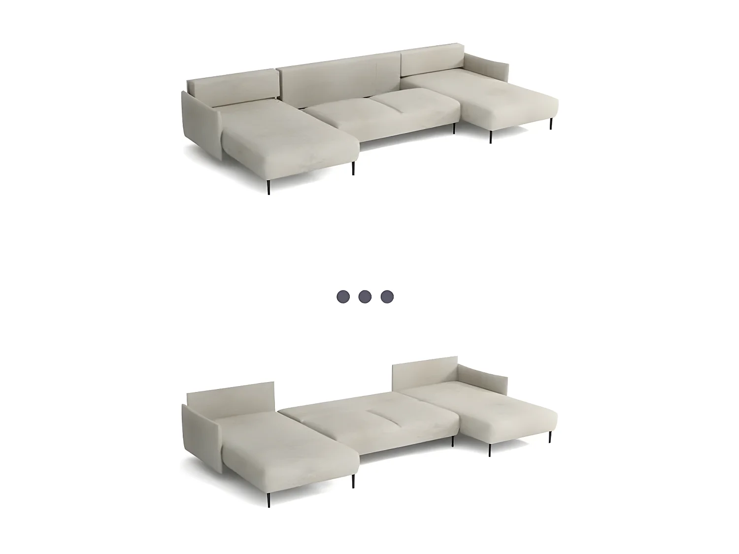 Canapé panoramique LAMBIA en U en tissu bouclette blanc cassé