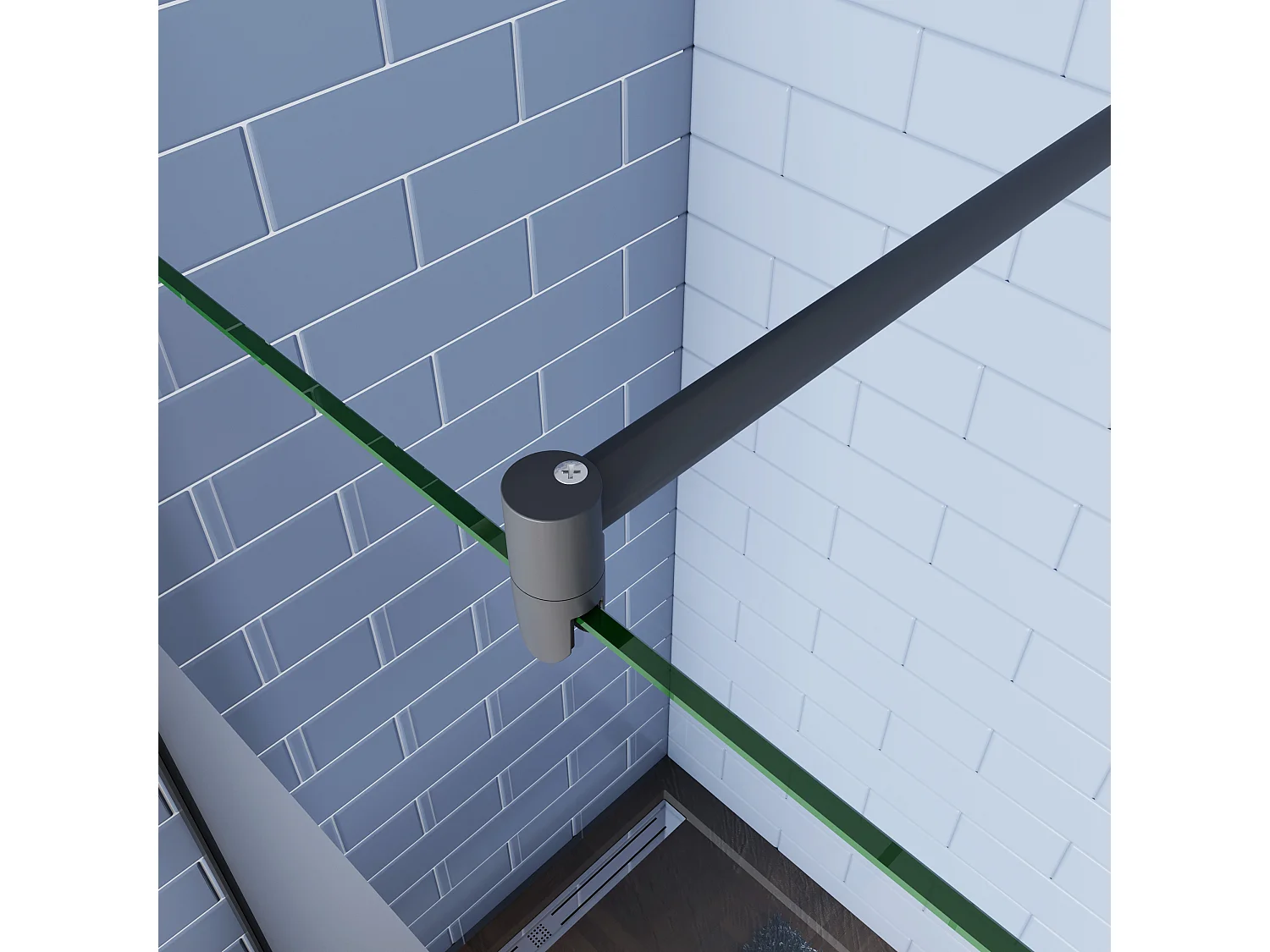 90x200cm Schwarzrahmen Duschabtrennung Walk In 8mm Nano ESG Milchglasstreifen Duschabtrennung + 70-120cm Stabilisator Höhe 200cm