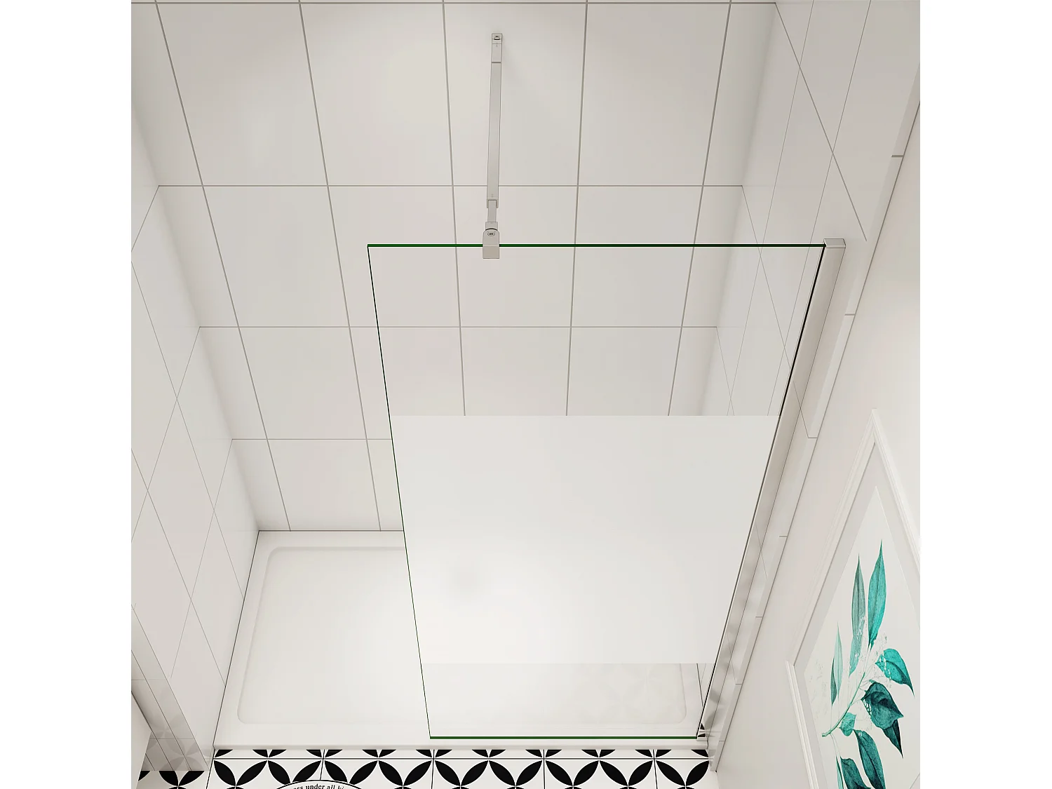 70x200cm Duschabtrennung Walk In 10mm Nano ESG Milchglasstreifen Duschabtrennung + 73-120cm Stabilisator Höhe 200cm