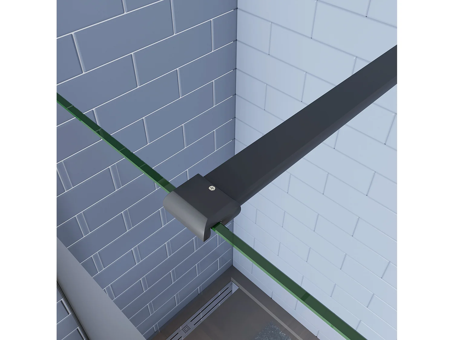 100x200cm Schwarzrahmen Duschabtrennung Walk In 8mm Nano ESG Milchglasstreifen Duschabtrennung + N Form 90cm Stabilisator Höhe 200cm