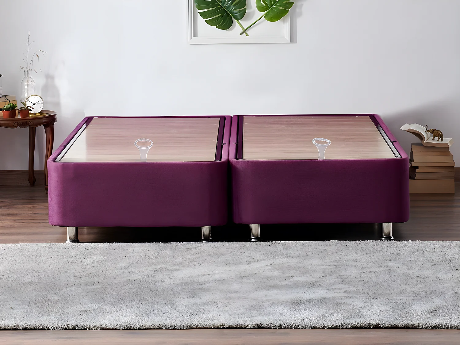 Lit simple avec rangement Jaxon 140x190cm Tissu Violet