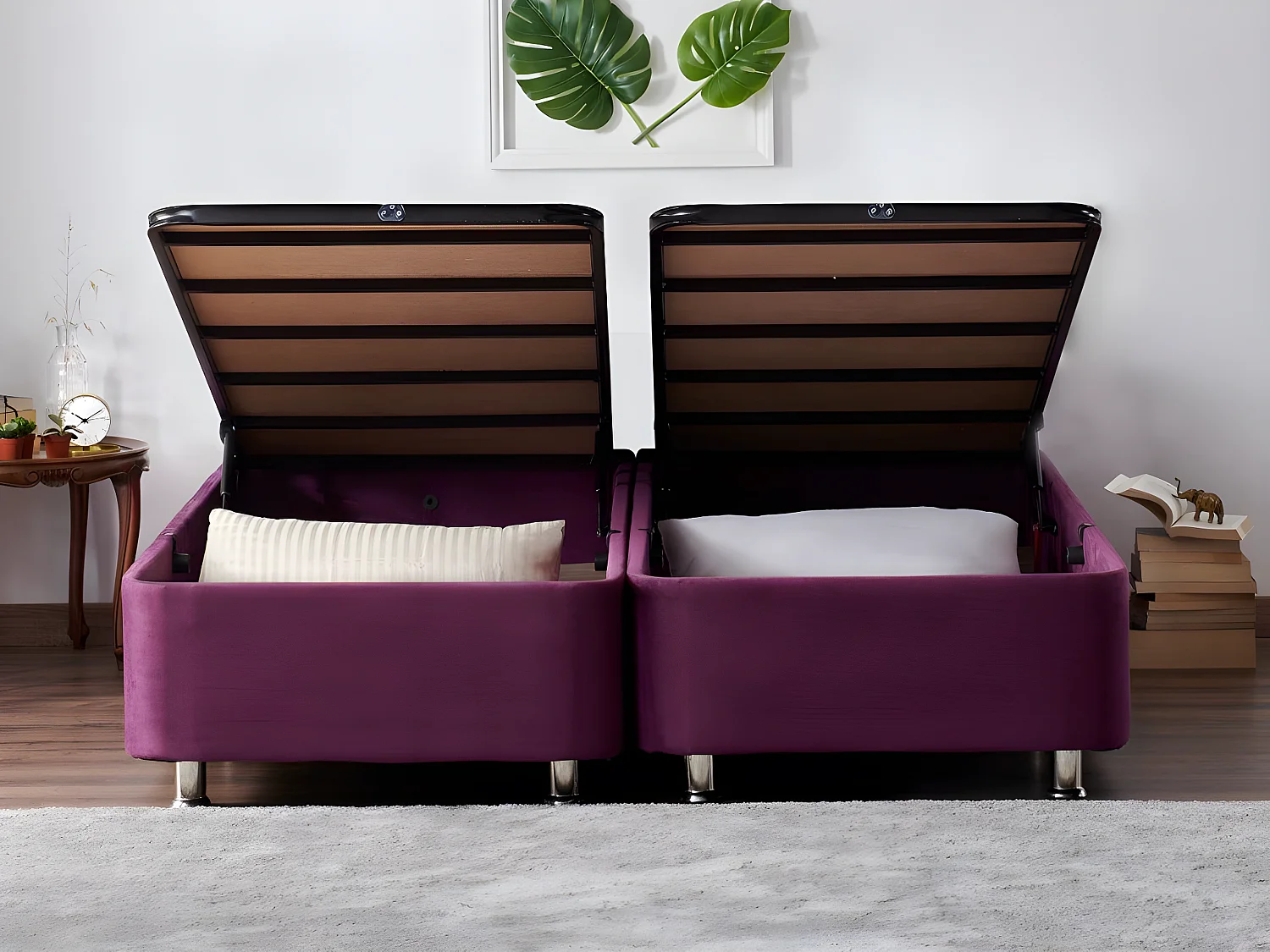 Lit simple avec rangement Jaxon 140x190cm Tissu Violet