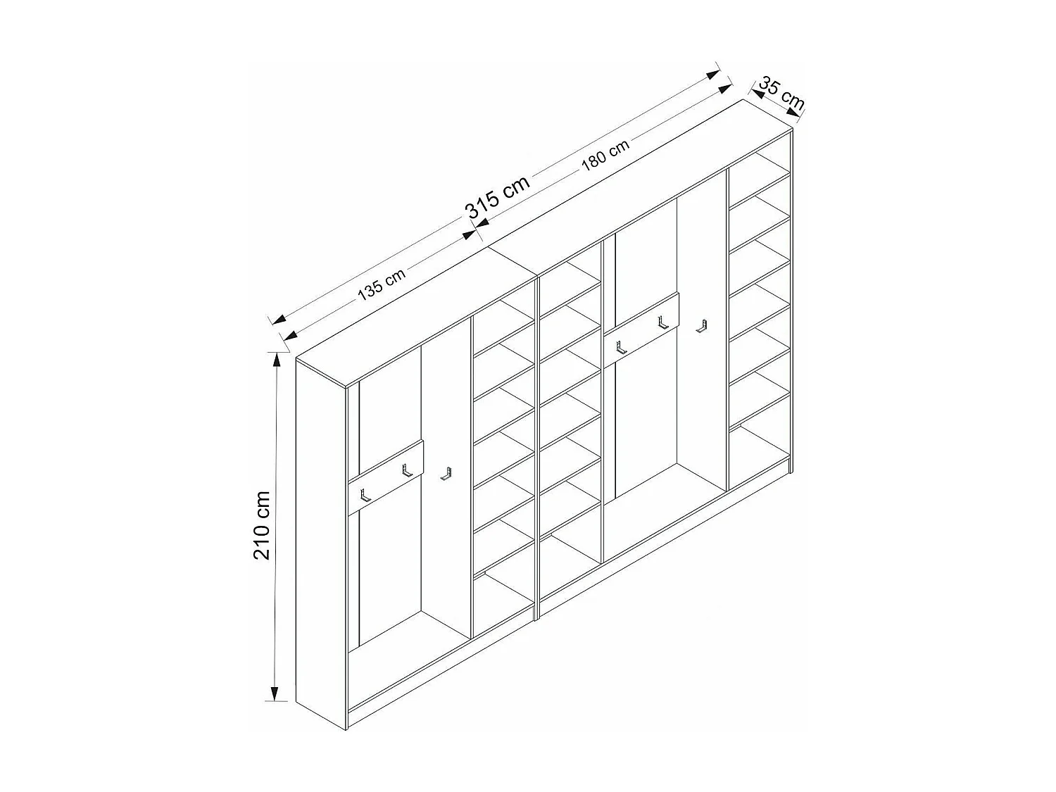 Placard d'entrée ouvert moderne 20 patères Antipax L315xH210cm Blanc