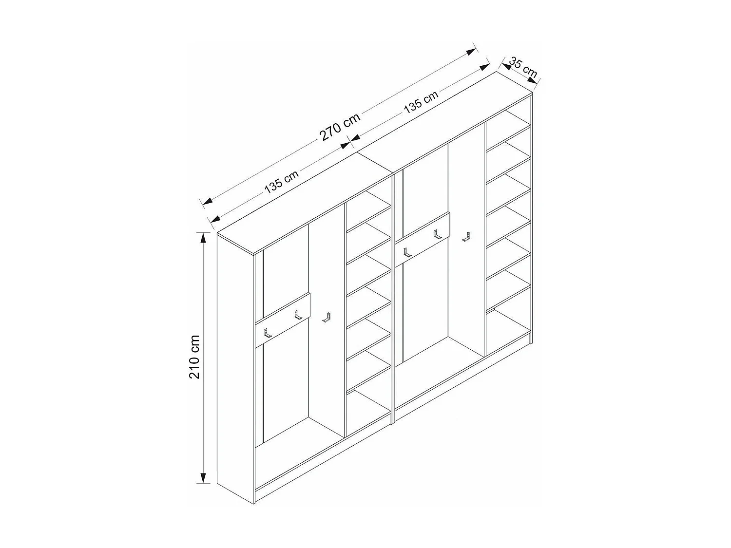 Placard d'entrée ouvert moderne 20 patères Antipax L270xH210cm Blanc