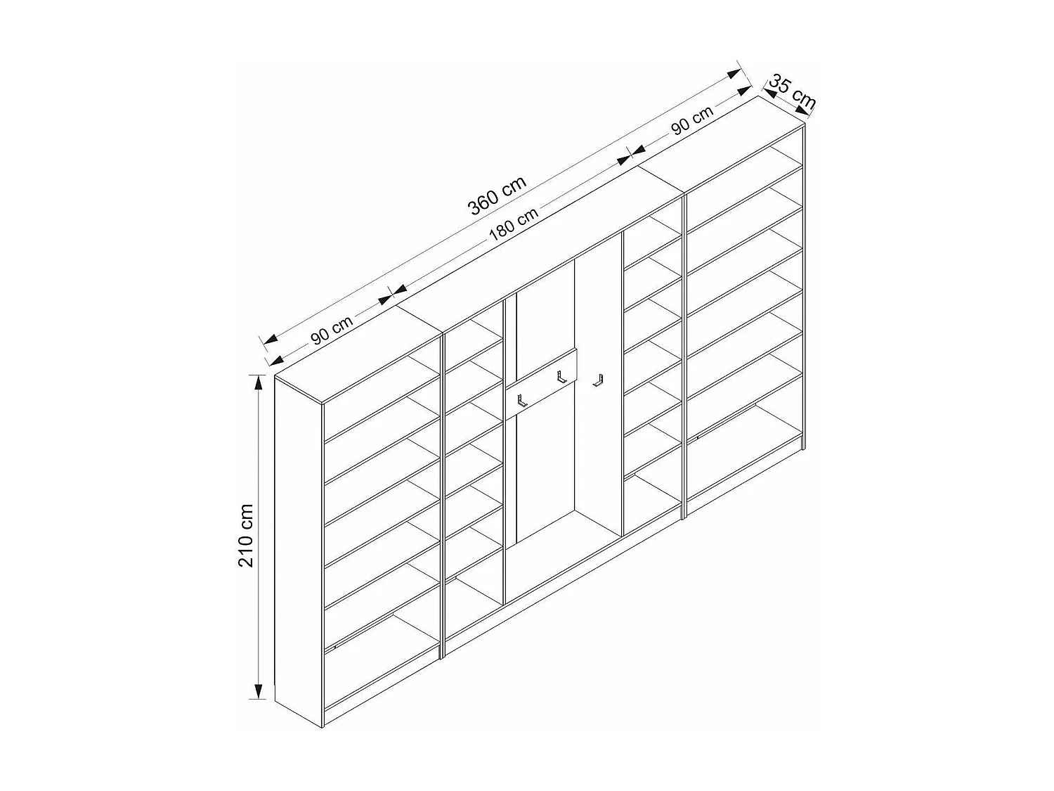 Placard d'entrée ouvert moderne 10 patères Antipax L360xH210cm Blanc