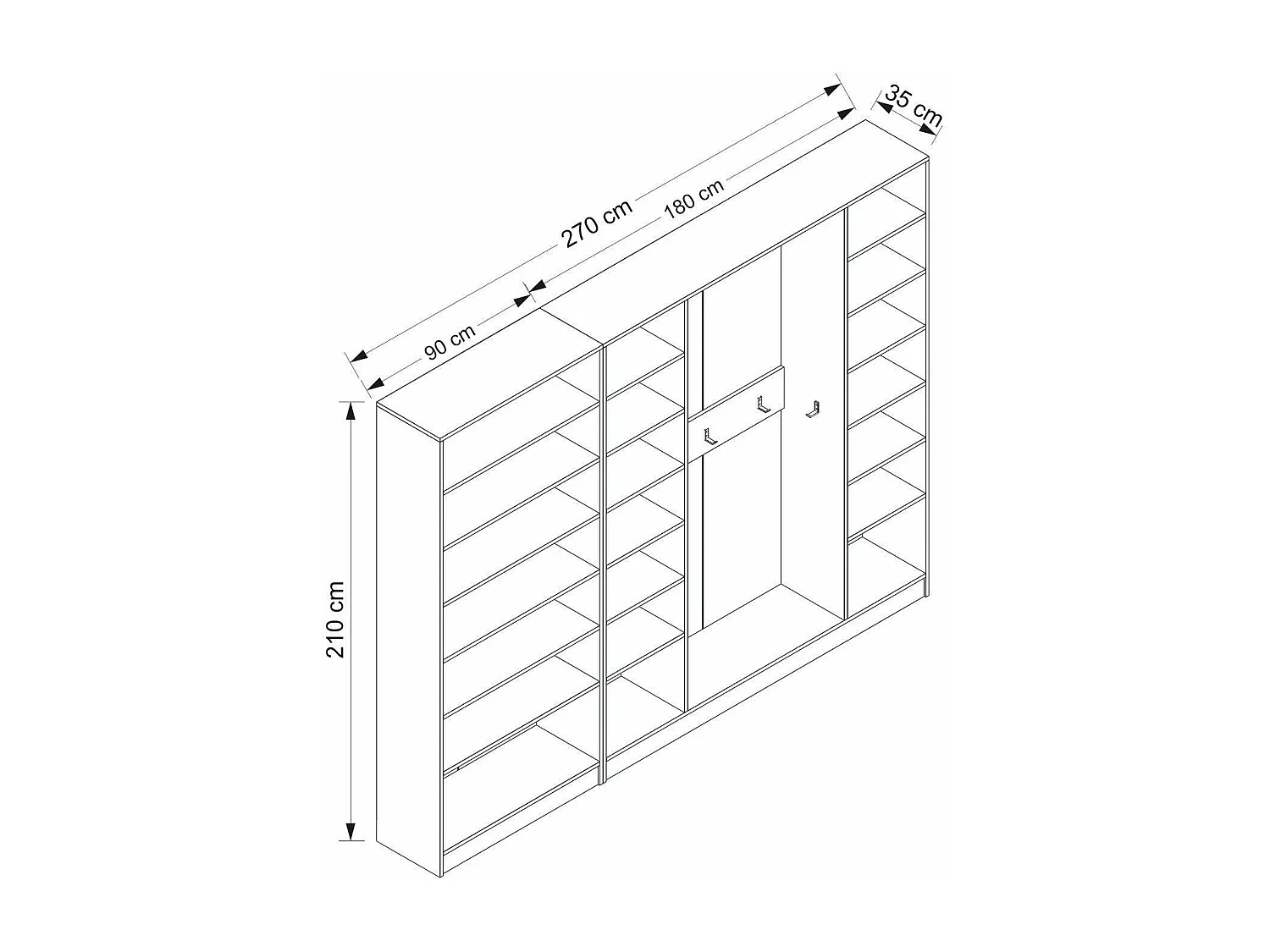 Placard d'entrée ouvert moderne 10 patères Antipax L270xH210cm Blanc