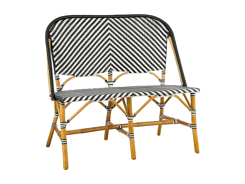 Banc de jardin en rotin et synthétique - 98 x 60 x 93 - Noir, blanc - MANDOX