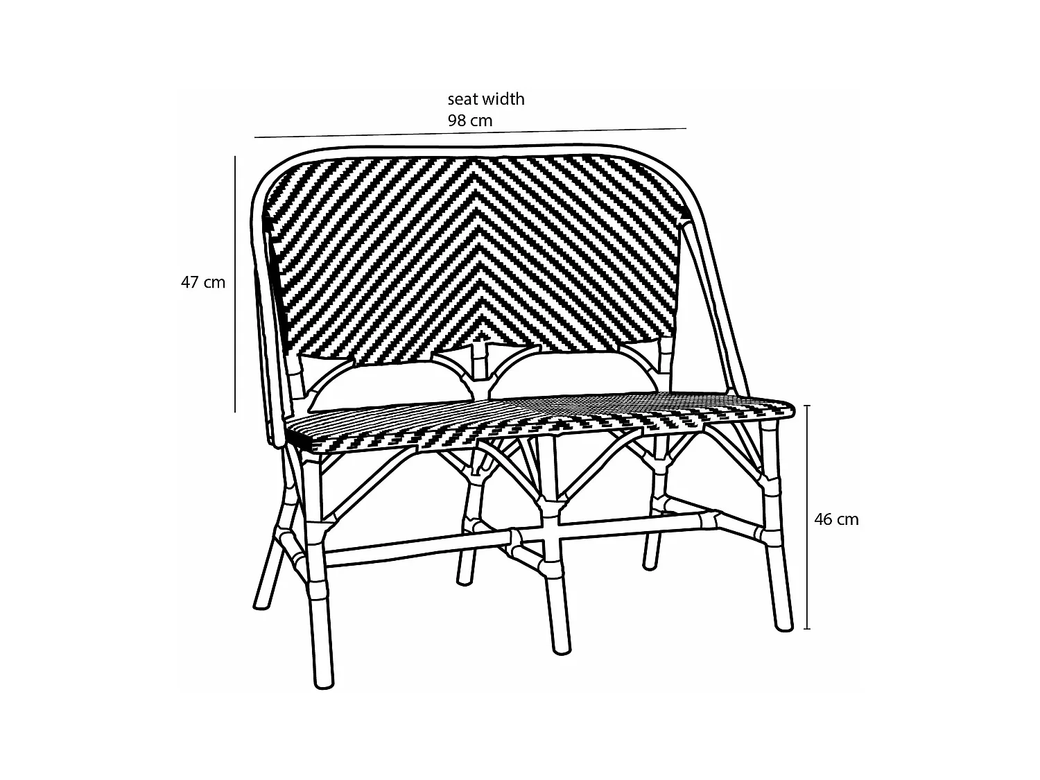 Banc de jardin en rotin et synthétique - 98 x 60 x 93 - Noir, blanc - MANDOX