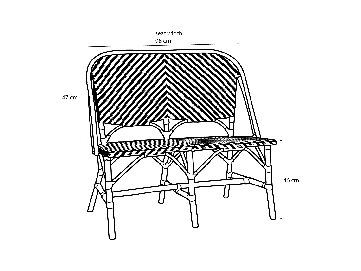 Banc de jardin en rotin et synthétique - 98 x 60 x 93 - Noir, blanc - MANDOX