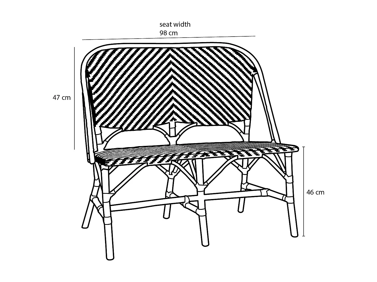 Banc de jardin en rotin et synthétique - 98 x 60 x 93 - Noir, blanc - MANDOX