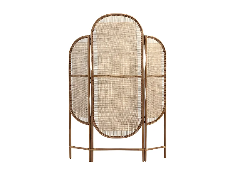 Paravent  3 faces rotin et bois massif FROST