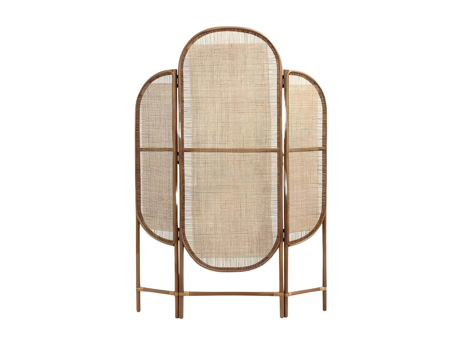 Paravent  3 faces rotin et bois massif FROST