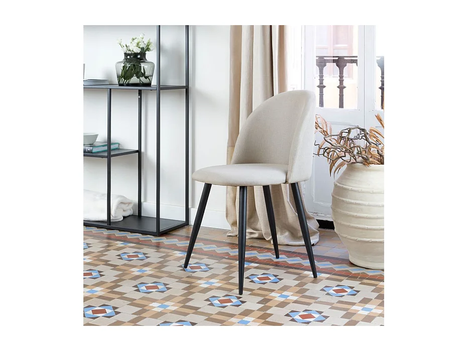 Sedia in tessuto tessuto e legno. gambe metalliche. Beige 58x78
