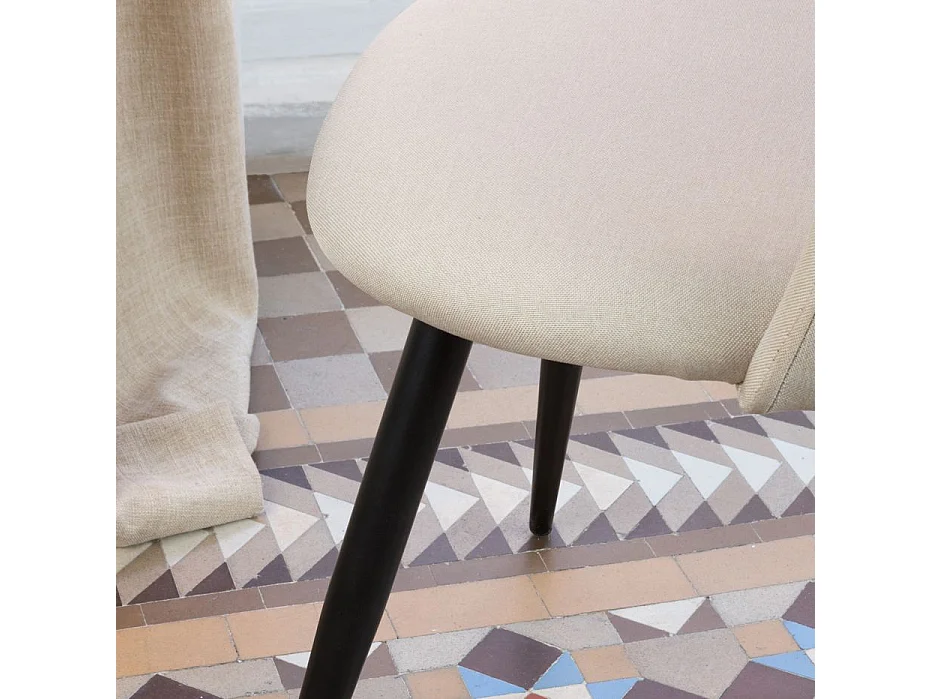 Sedia in tessuto tessuto e legno. gambe metalliche. Beige 58x78