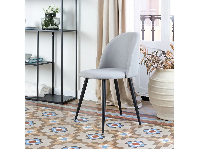 Sedia in tessuto tessuto e legno. gambe metalliche. Grigio 58x78