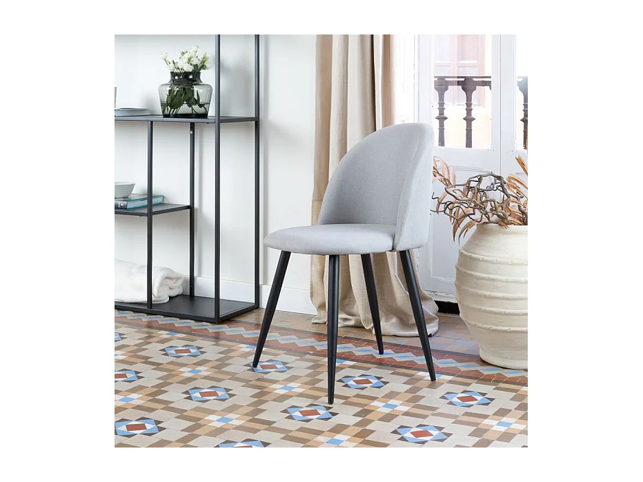 Sedia in tessuto tessuto e legno. gambe metalliche. Grigio 58x78