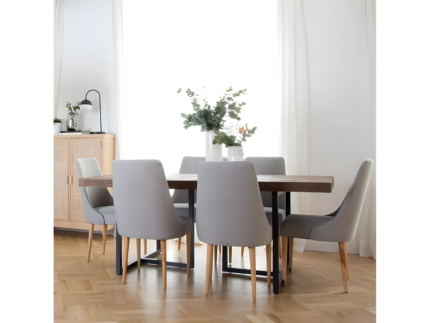 Sedia in tessuto legno / sciuma pu / tessile Grigio 59x96