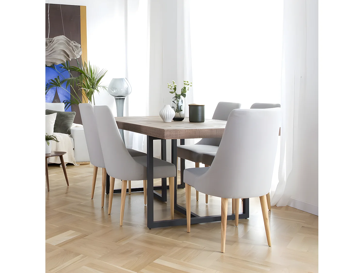 Sedia in tessuto legno / sciuma pu / tessile Grigio 59x96