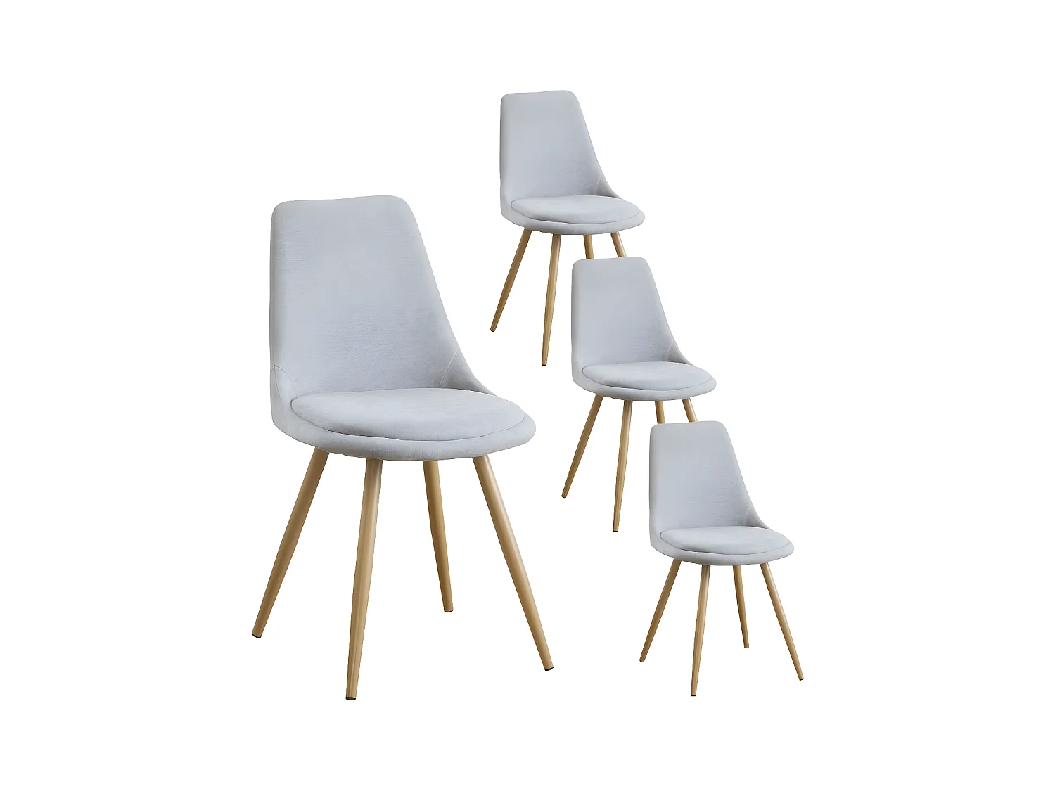 Pack de 4 chaises en tissu et bois Gris 47x87