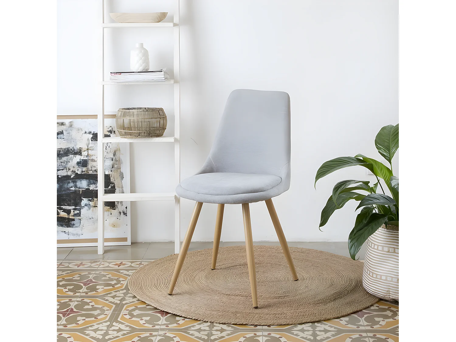 Pack Set di 4 sedie stoffa e legno. gambe metalliche Grigio 47x87