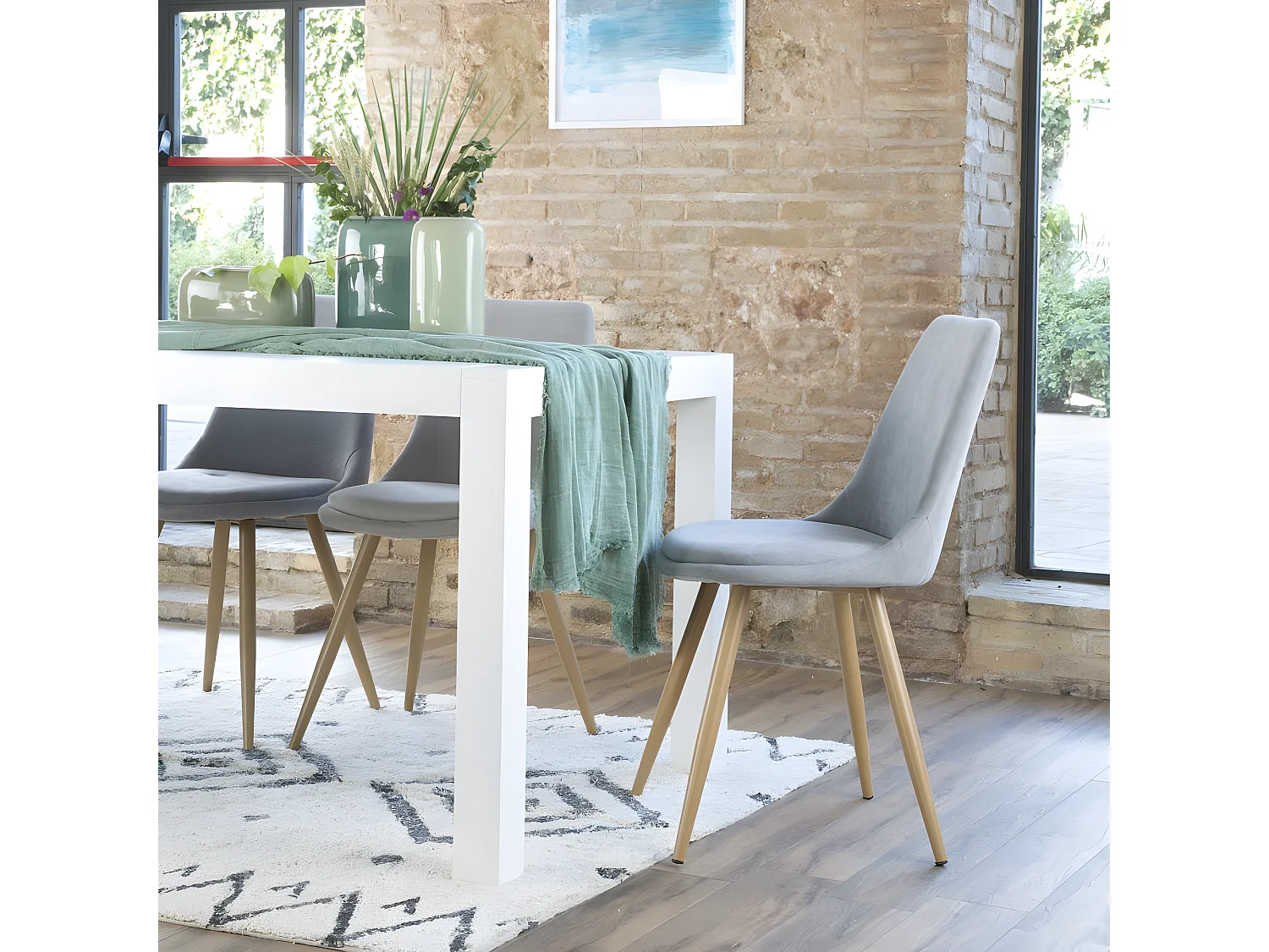 Pack Set di 4 sedie stoffa e legno. gambe metalliche Grigio 47x87