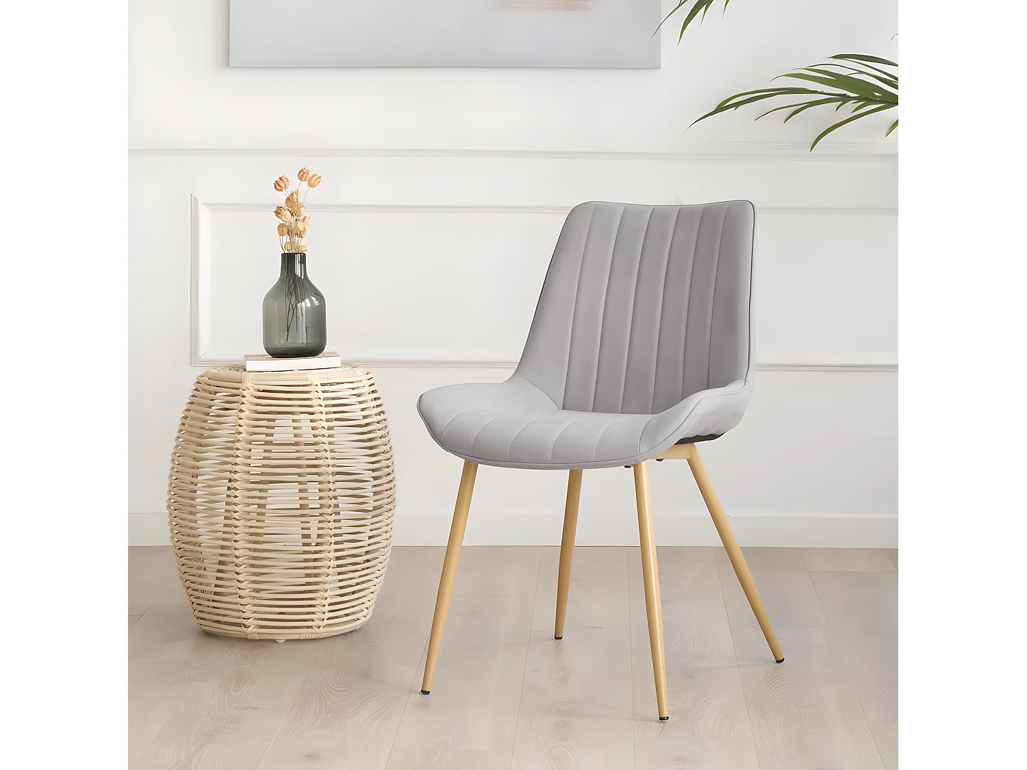 Pack Set di 4 sedie rivestimento e gambe metalliche Grigio 55x85