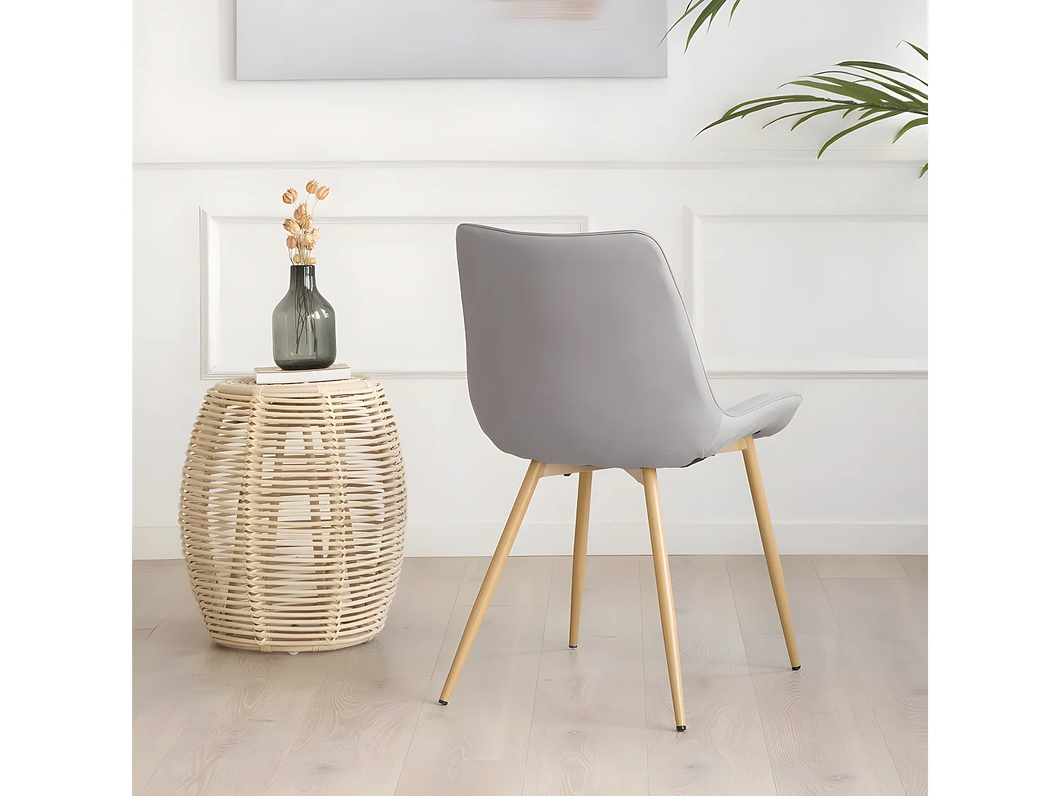 Pack Set di 4 sedie rivestimento e gambe metalliche Grigio 55x85