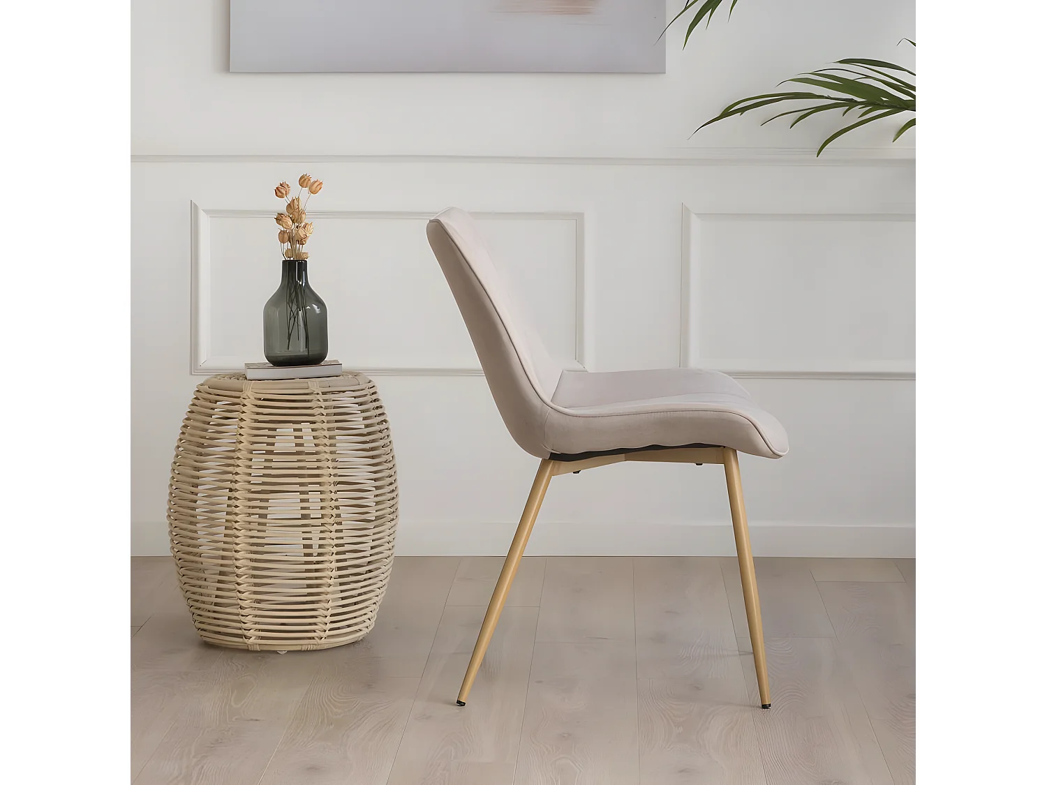 Sedia in tessuto rivestimento e gambe metalliche Beige 61x85