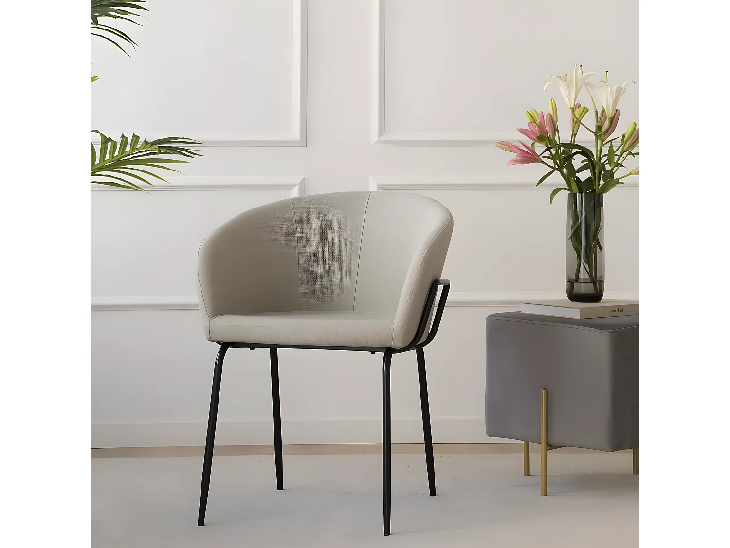 Chaise rembourrée tissu. pieds métalliques Beige (613) 60x76