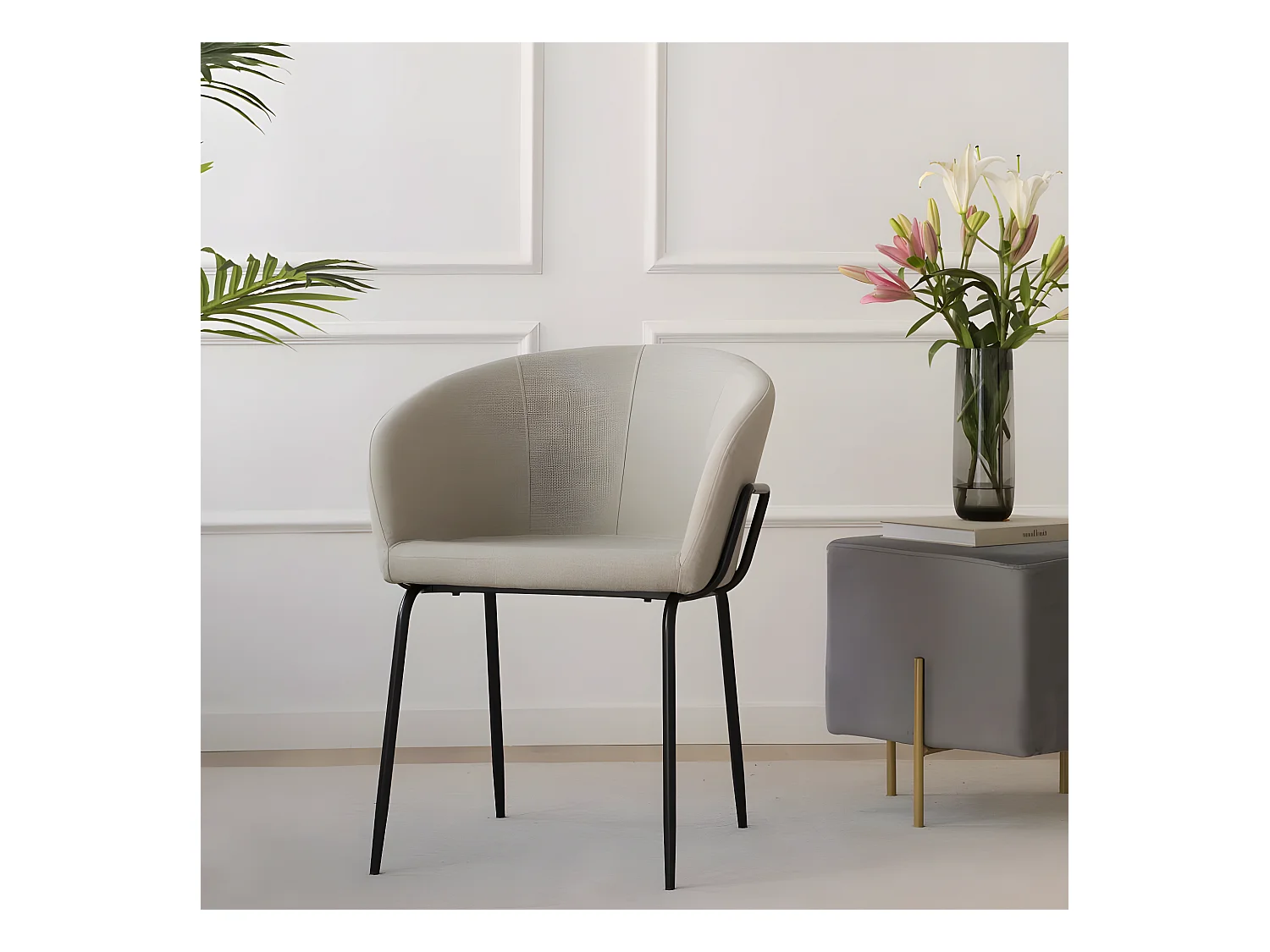 Sedia in tessuto tessuto. gambe metalliche Beige 57x76