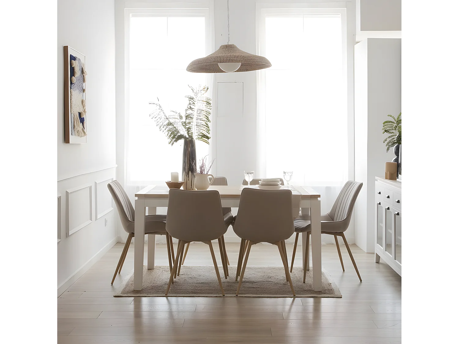 Pack Set di 4 sedie rivestimento e gambe metalliche Beige 55x85