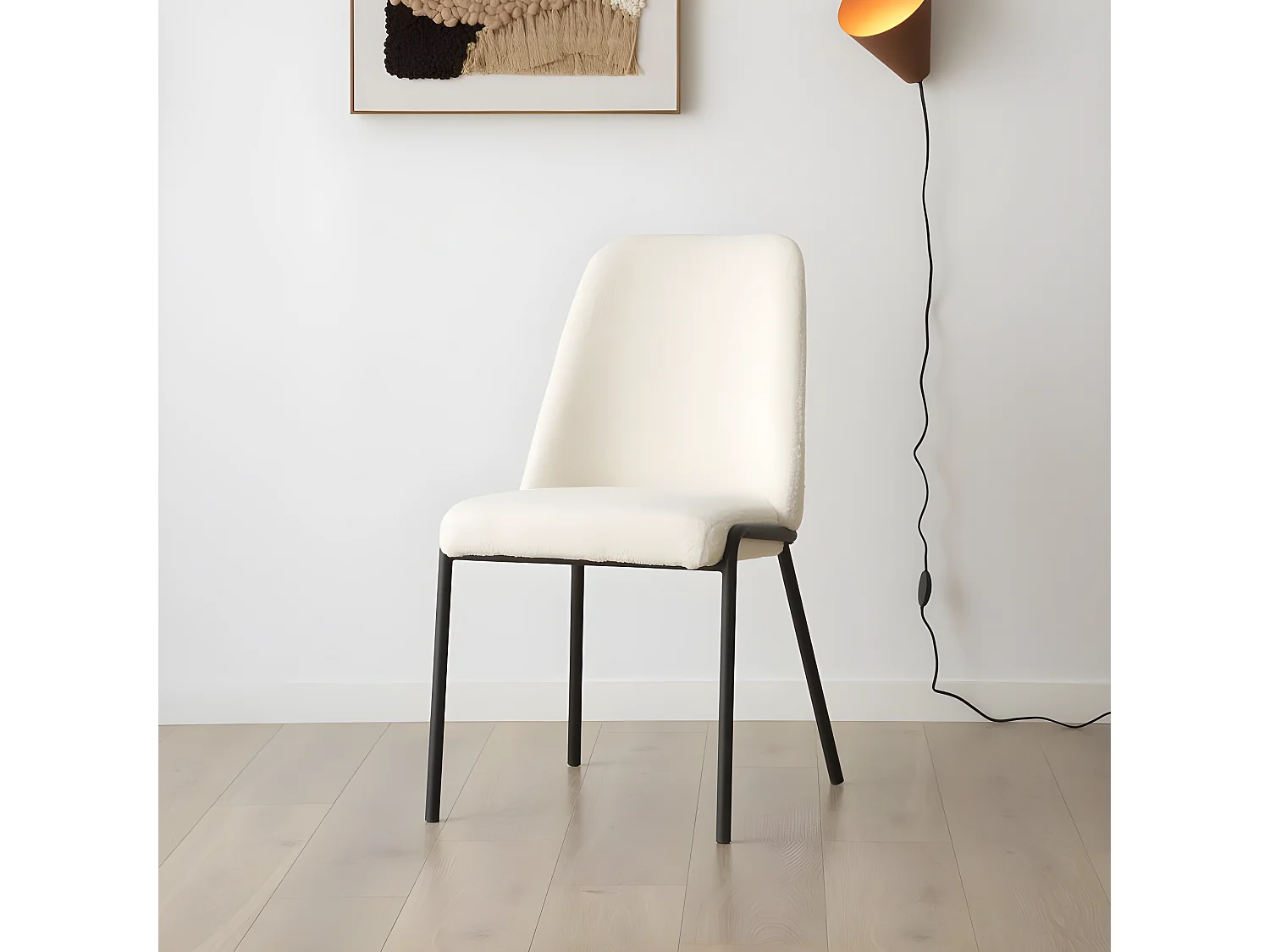 Chaise rembourrée en tissu et bois blanc 49x91