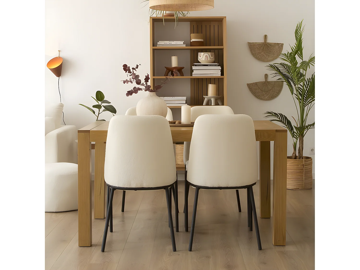 Chaise rembourrée en tissu et bois blanc 49x91