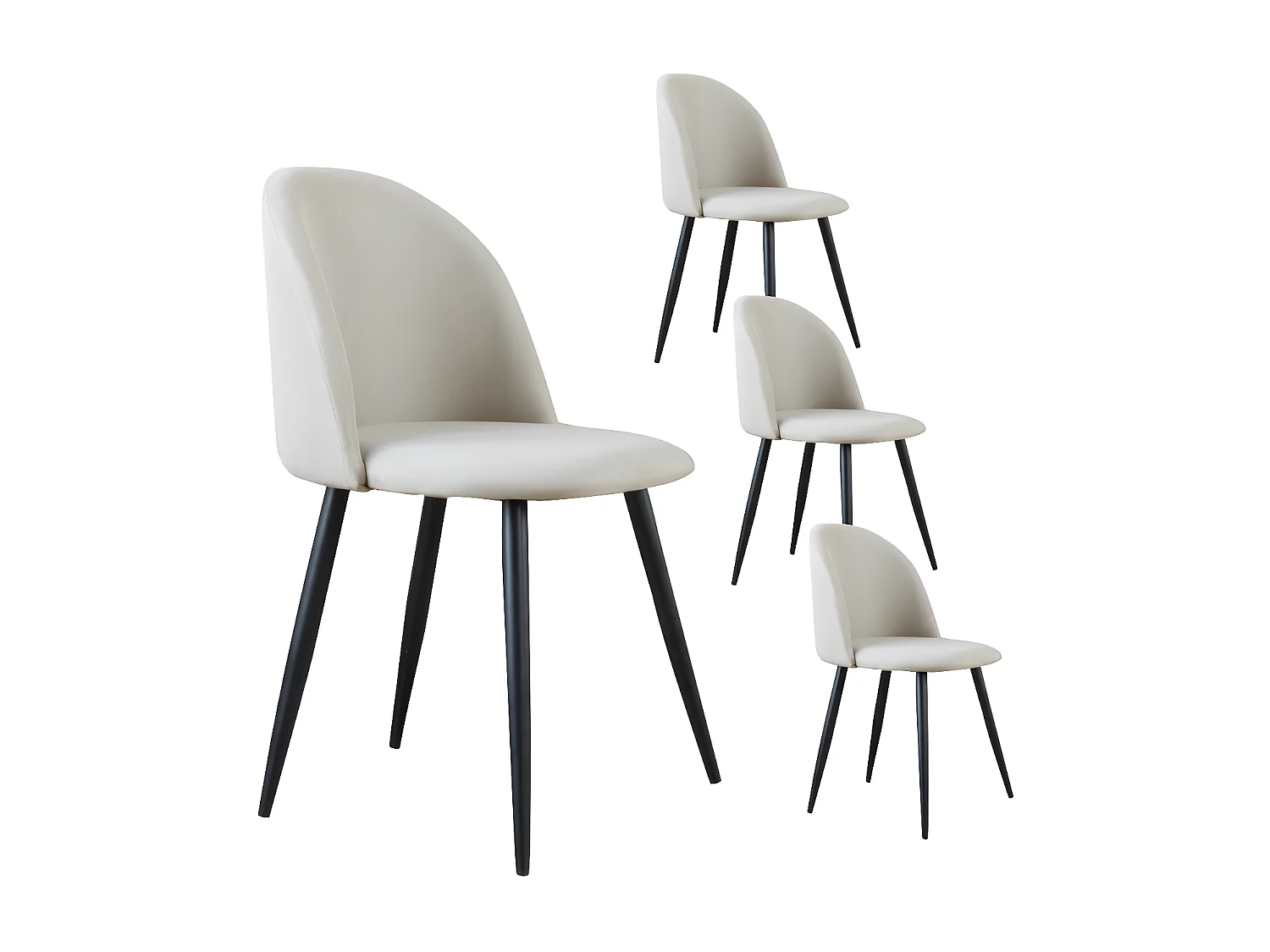 Pack Set di 4 sedie tessuto e legno. gambe metalliche. Beige 48x78