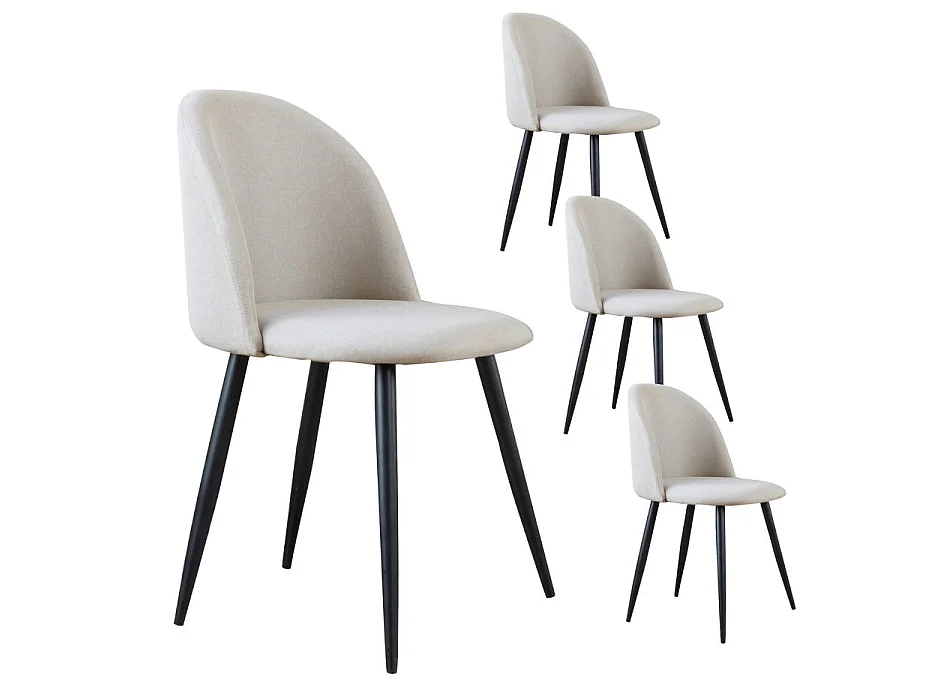 Set di 4 sedie tessuto e legno. gambe metalliche. Beige 48x78