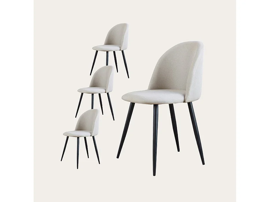 Set di 4 sedie tessuto e legno. gambe metalliche. Beige 48x78