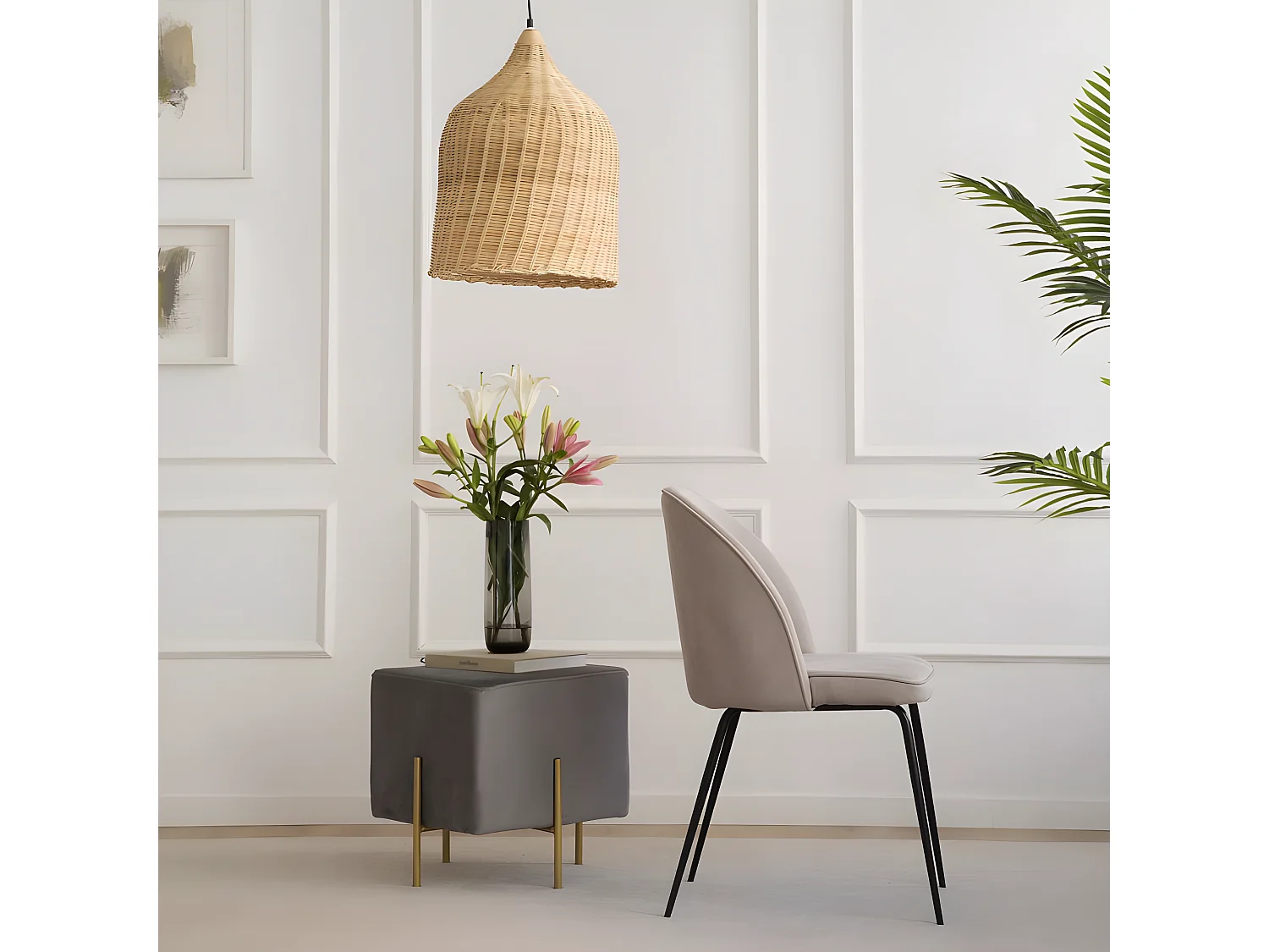 Chaise rembourrée tissu. pieds métalliques Beige (615) 48x86