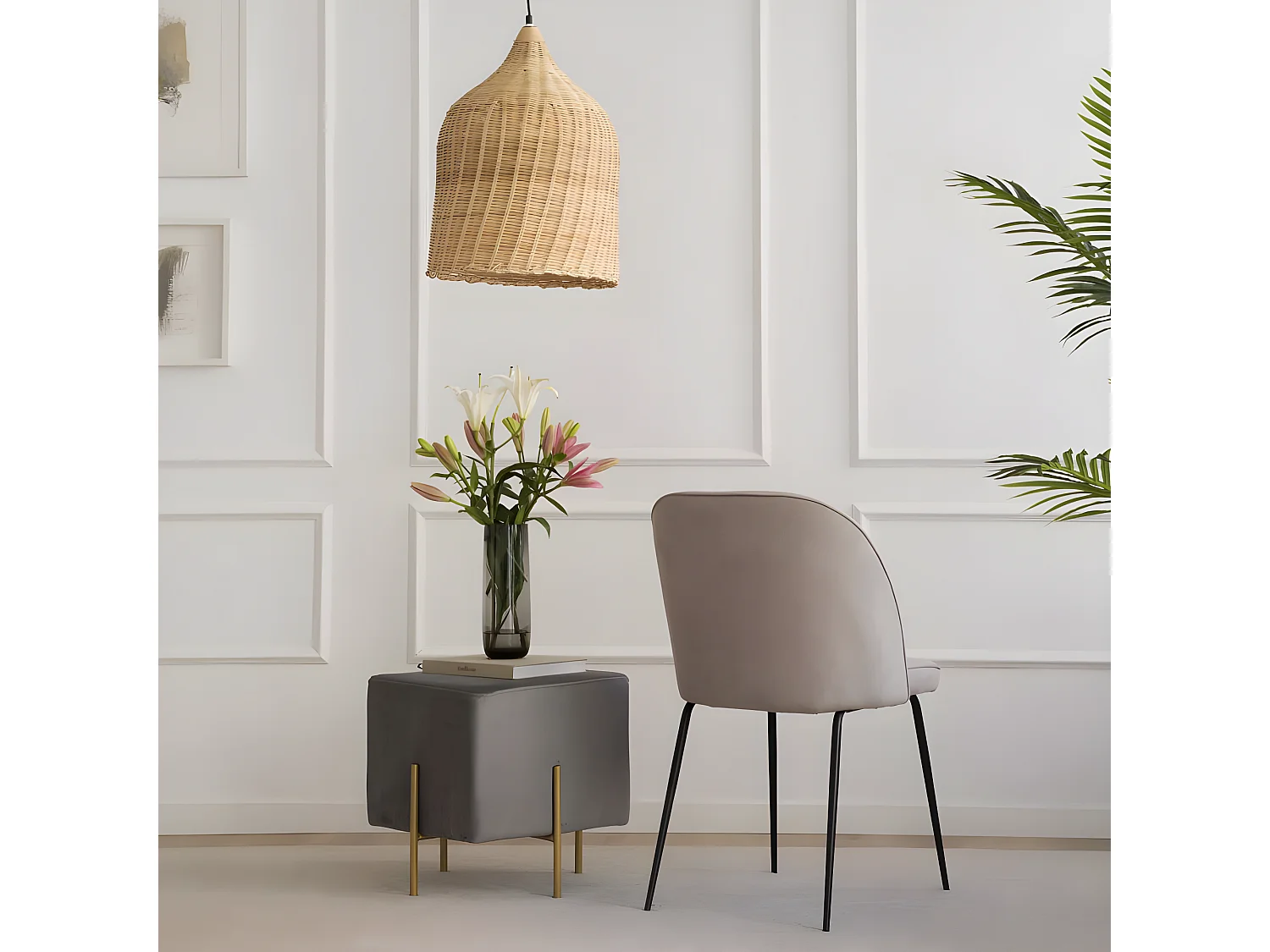 Chaise rembourrée tissu. pieds métalliques Beige (615) 48x86