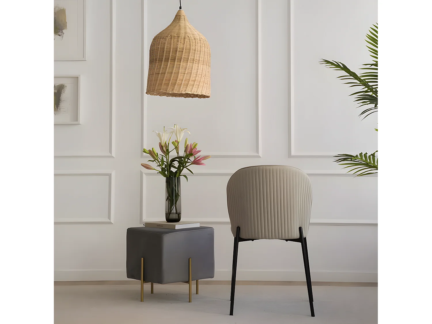 Pack Set di 6 sedie tessuto Beige 48x85