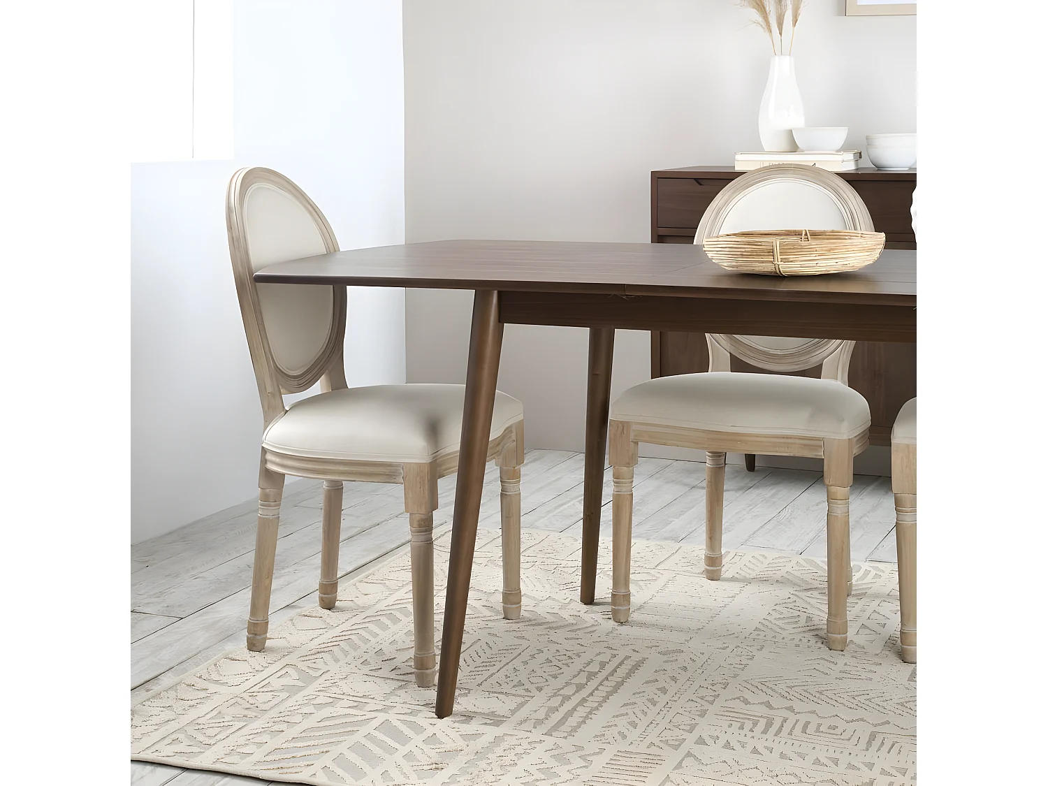 Chaise rembourrée en bois massif Beige (628) 48x96